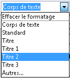 Liste déroulante qui permet de sélectionner un formattage pour un morceau de texte