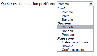 Liste avec optgroup