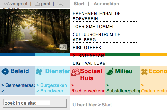 screenshot overlappende navigatie op lommel.be