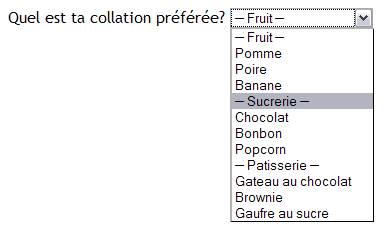 Eléments fictifs dans une liste déroulante