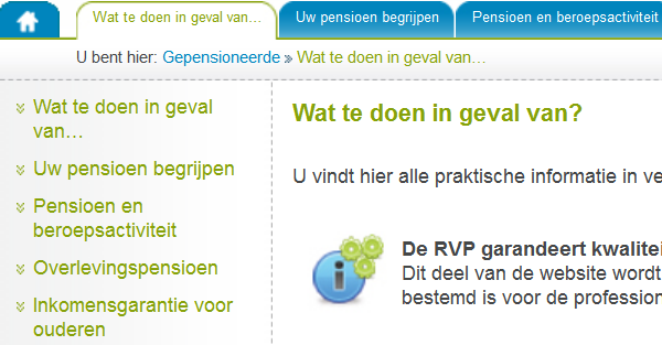 lichtgroene tekst op witte achtergrond op website van pensioenen