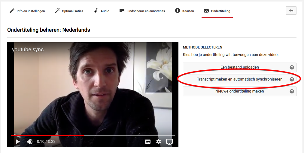 YouTube backend met optie transcript maken en automatisch synchroniseren