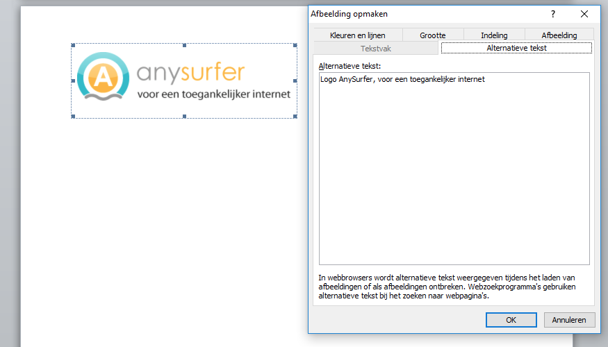 screenshot Word veld alternatieve tekst