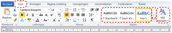 Kopstijlen in het lint van Word 2010