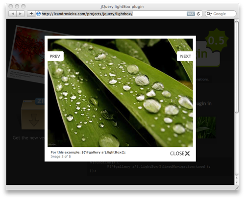 screenshot jQuery Lightbox