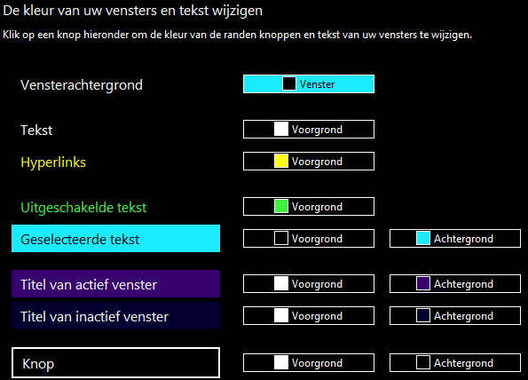 hoog contrast instellingenmenu
