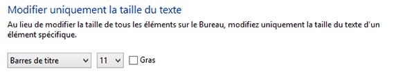 menu agrandissement de la taille des textes