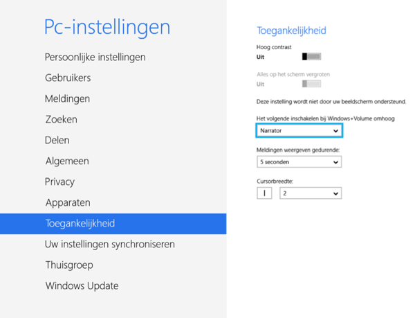 PC instellingen toegankelijkheid