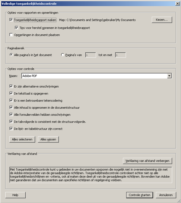 screenshot dialoogvenster toegankelijkheidscontrole