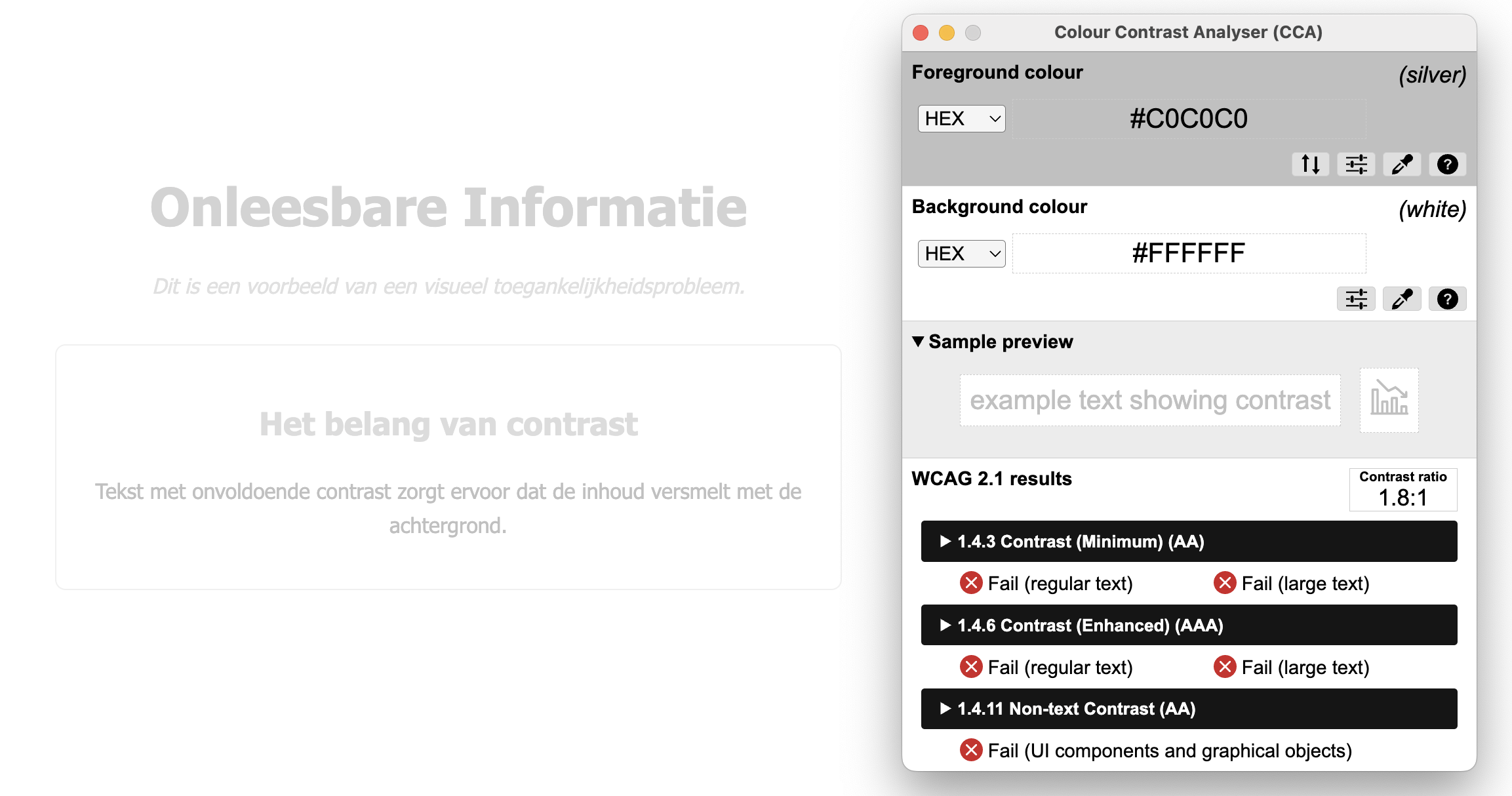 Contrastmeting met color contrast analyser