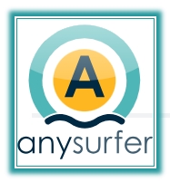 AnySurfer logo met dubbele blauwe rand (één dun en één vet)