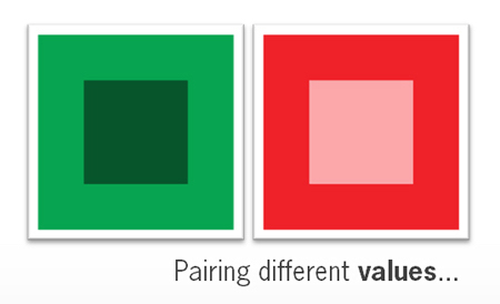 vierkant in rode tinten en vierkant in groene tinten