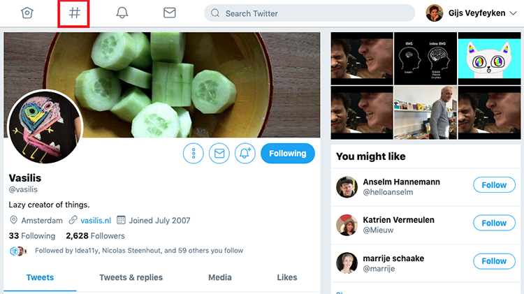 interface twitter avec plusieurs icône sans texte