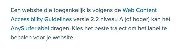 paragraaf op de  website van AnySurfer met blauwe links in zwarte tekst