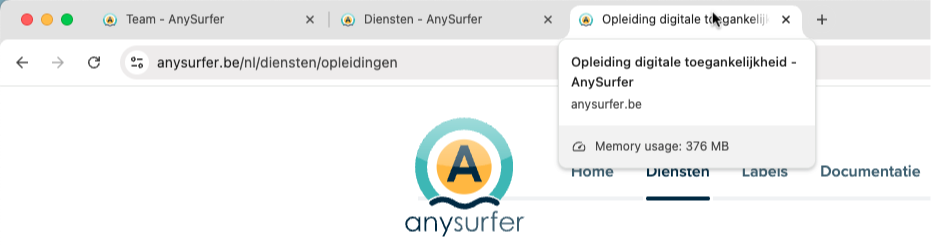 tab van de browser met de titel 'Opleiding digitale toegankelijkheid - AnySurfer' 
