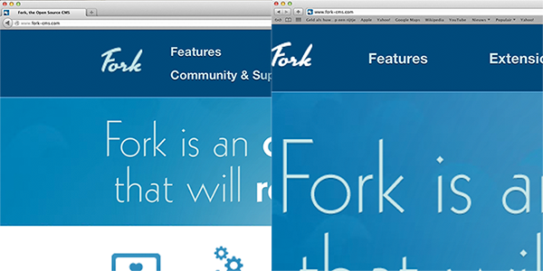 Screenshot van FireFox en Safari met Fork-CMS uitvergroot.